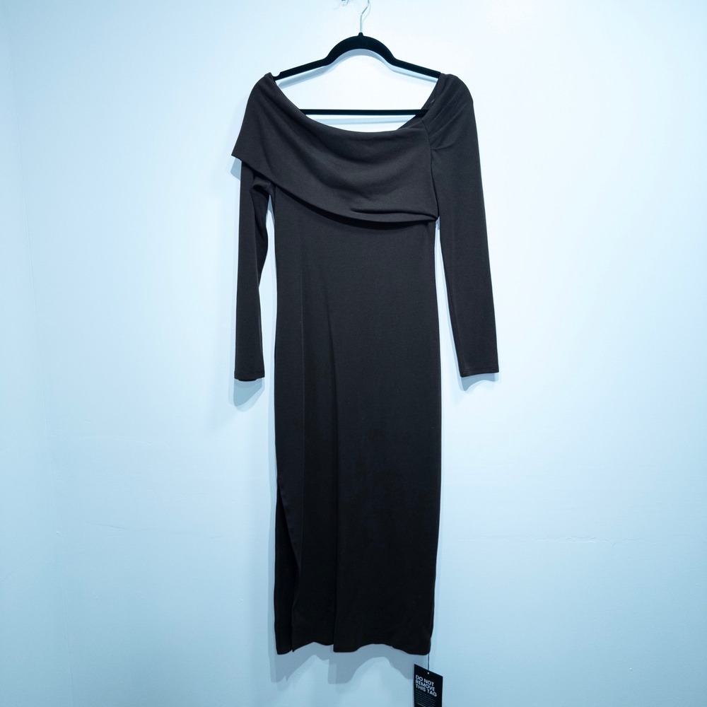 ASTR The Label Chocolate Brown Jada Off Shoulder Midi Dress Small NWT - Picture 2 of 10
